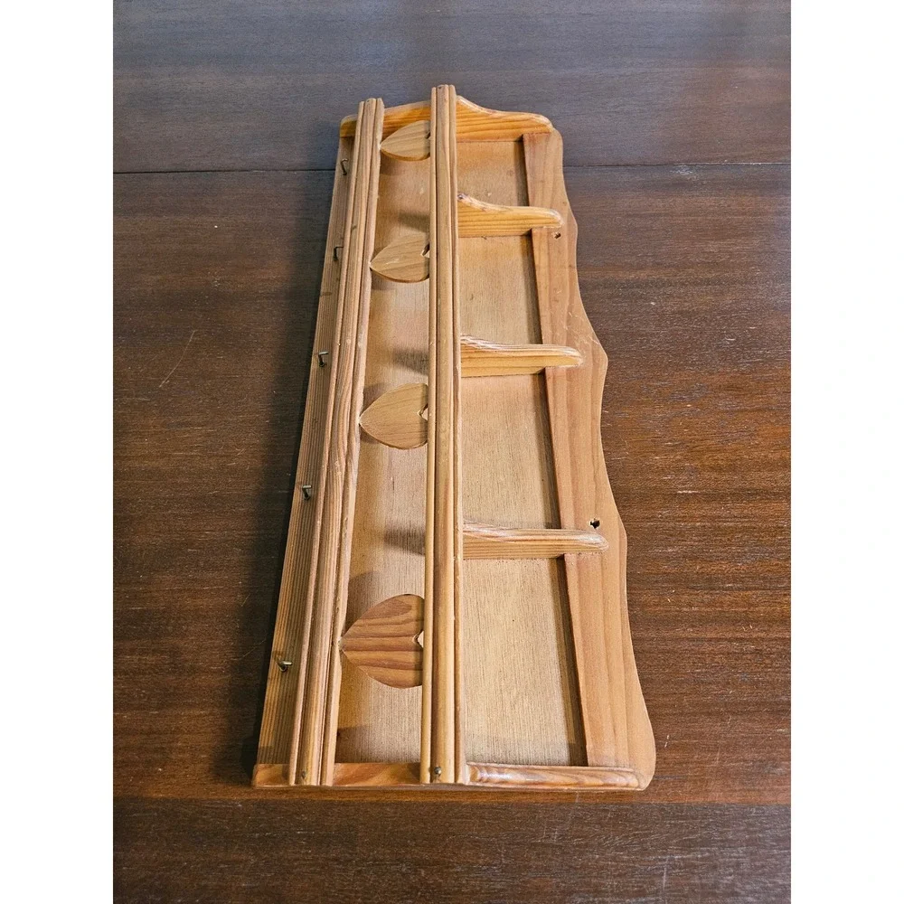 Wooden Wall Shelf Brown Heart Cutout Country Rustic Vintage